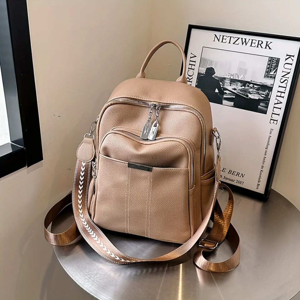 Ship from US Chic Solid Color Backpack Purse Versatile TwoWay Shoulder Bag Small yet Spacious PU Leather Daypack for School Casual Sty 250304FBB