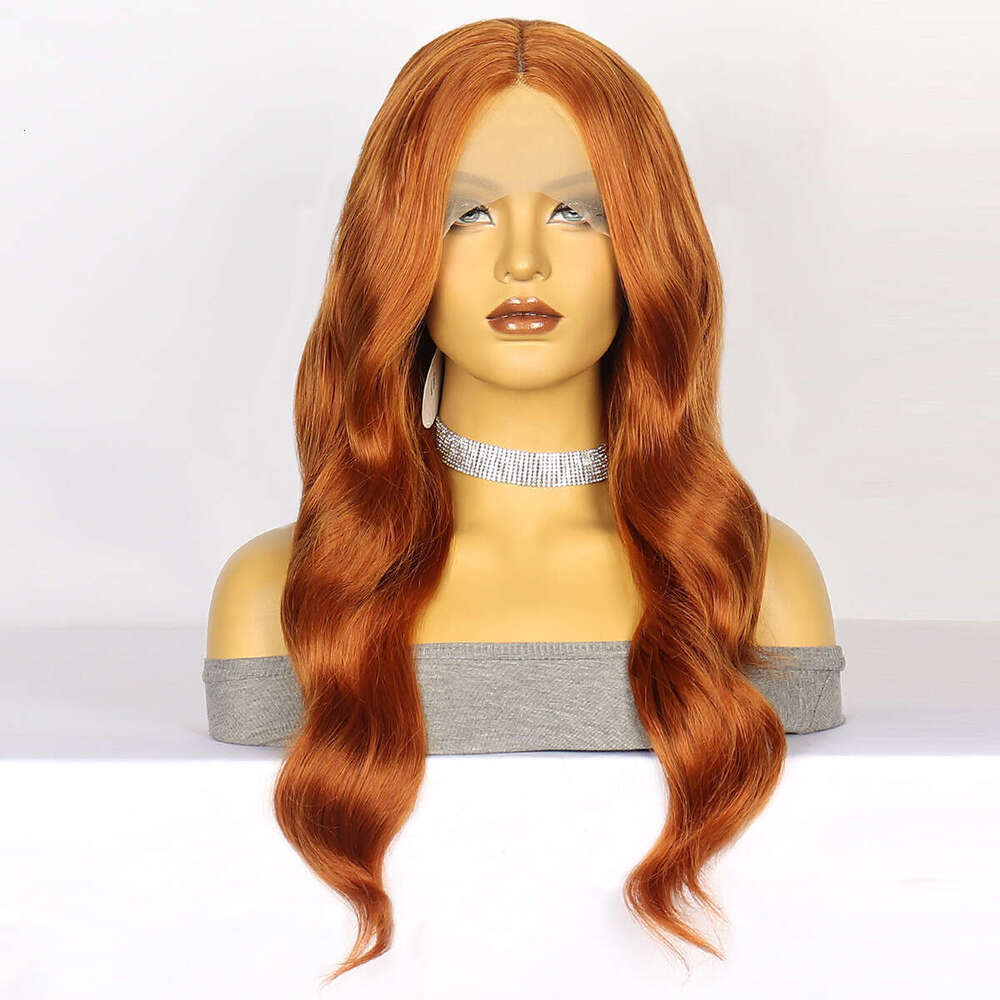 HD Front Lace Wig Front Female Hand Hook Big Wave Long Curled Hair Synthetic Headset Lace Wig Orange