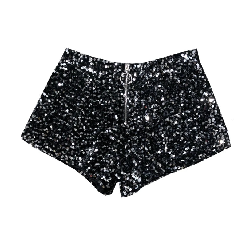 Whole Body The Sparkling Sequins Shorts Women Short Zipper Nightclub Woman Slim Fit for Silver and Black Sexy Shorts 250227