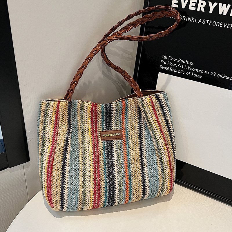 2025 New Classic Summer Beach Vacation Straw Woven Women's Fashion Commuter Shoulder Bag Large Capacity Handbag #swissmilitary