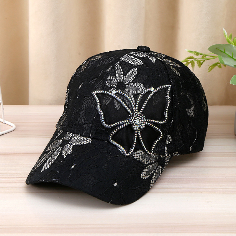 New mesh breathable duck tongue cap female senior sense of fashion lace bow rhinestone baseball cap sunscreen sun hat