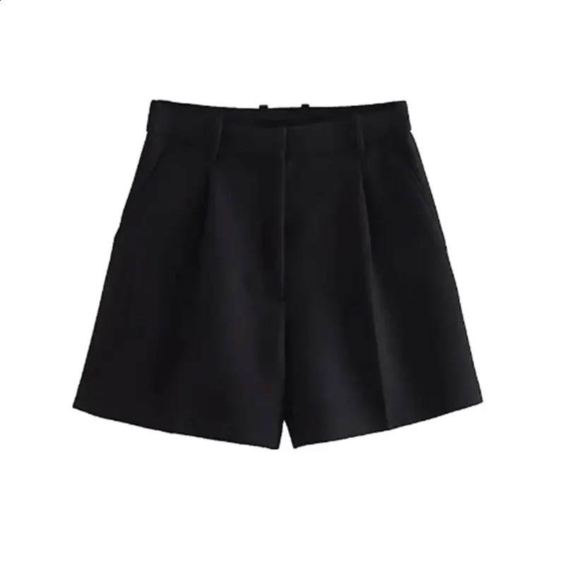 Mooyufon Women Fashion Side Pockets Front Darts Bermuda Shorts Vintage High Waist Zipper Fly Female Short Pant 250228Z