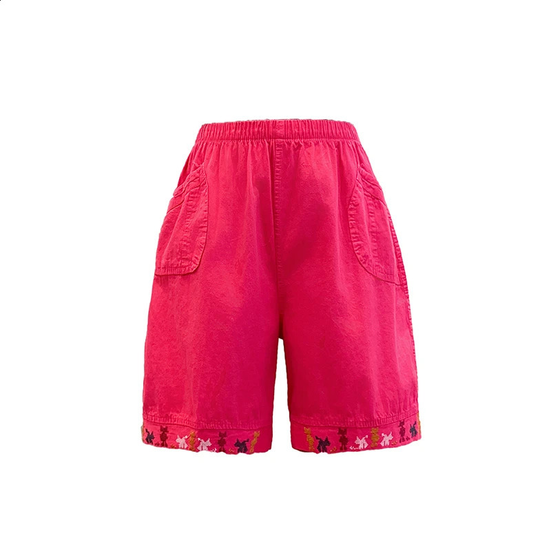 Plus Size Commute Summer Thin Cotton Elastic Pants Solid Spliced Pockets Epaulet Loose Straight Casual High Waist Shorts 250228Z