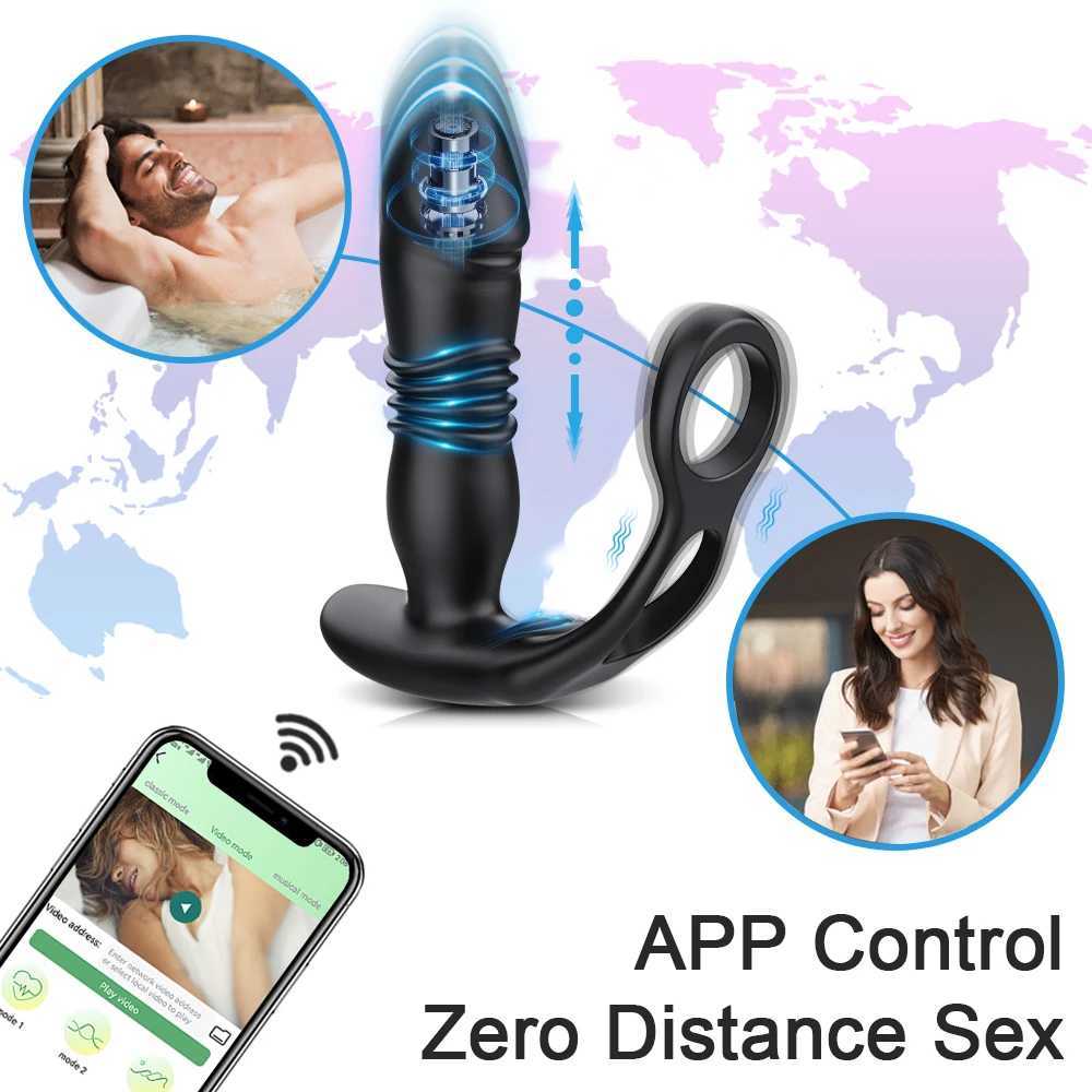 Male Thrusting Prostate Massager Bluetooth APP Vibrator for Men Gay Anal Plug Wireless Remote Butt Plug Sex Toy for CouplesW250228