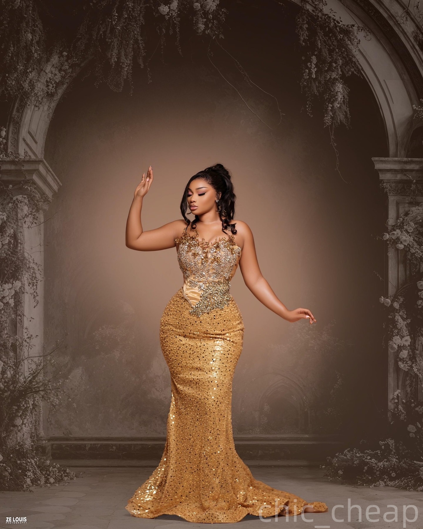 Gold Mermaid Prom Dresses 2025 Sequined Beaded Crystals Sweetheart Evening Formal Party Second Birthday Engagement Gowns Plus Size Dress For Special O