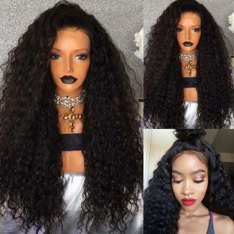 HD Front Lace Wig Black Small Roll Synthetic Wig With Half Hand Hook Front Lace Headband Selg Well