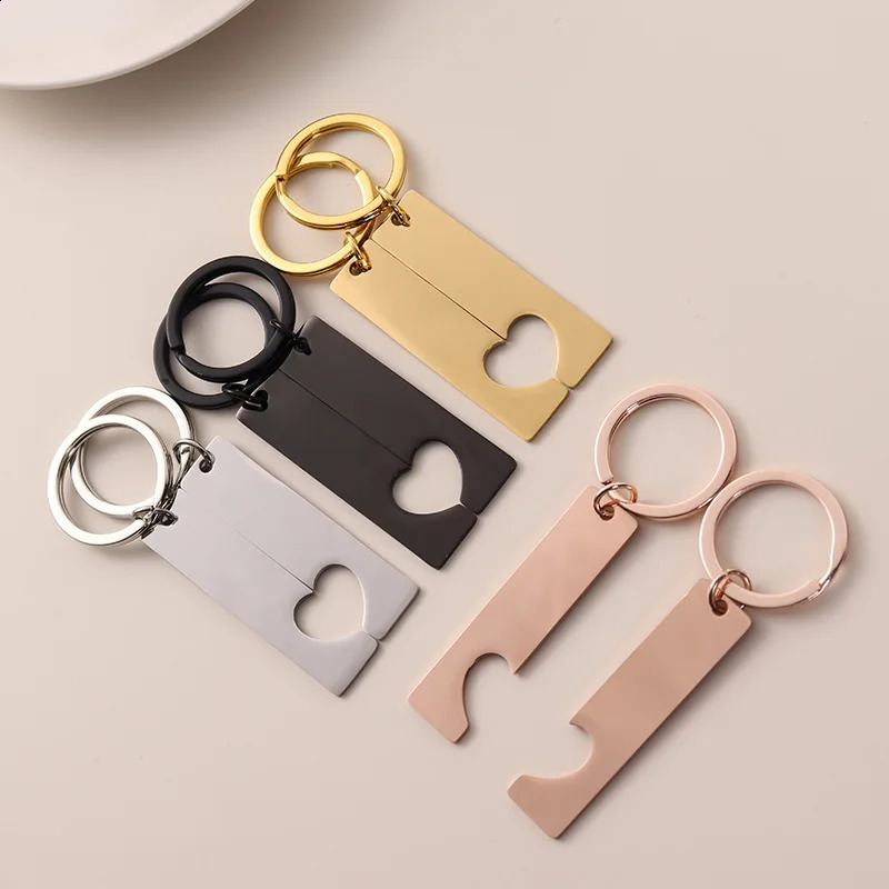 10pairs Blank Stainless Steel Love Heart Bar Keychain for Men Women ID Tag Key Chain Ring Fashion Jewelry Couples Gift 250221