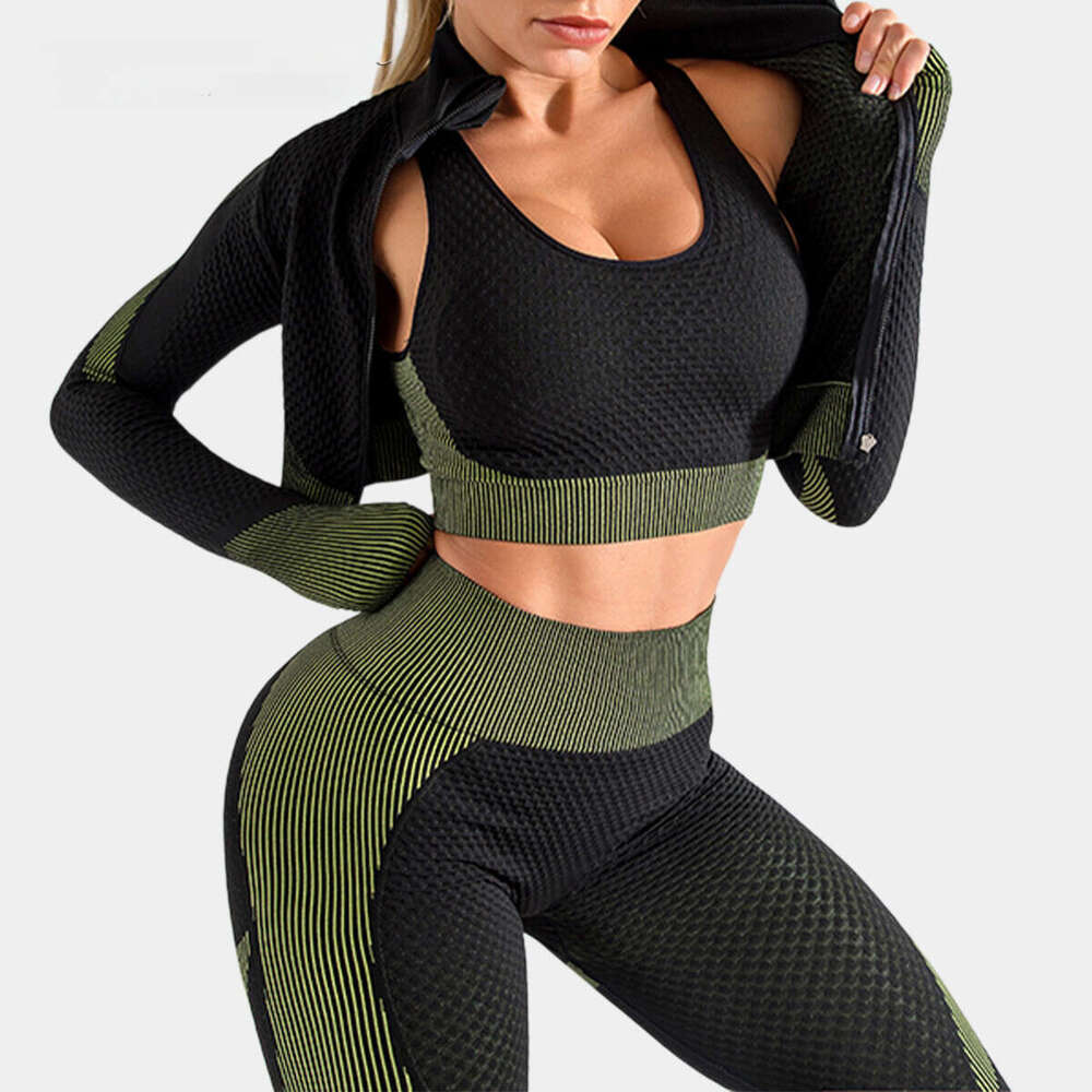 European and American sports suit fiess vest jacket, high waisted yoga pants three piece set, 2025 new casual versatile fashion clothing