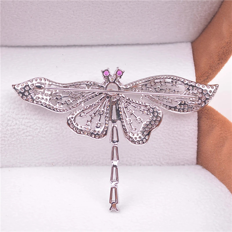 Lovely Big Silver Color Dragonfly Brooches for Women Men Zircon Insect Brooch Vintage Dress Scarf Pin Christmas Gift 250227