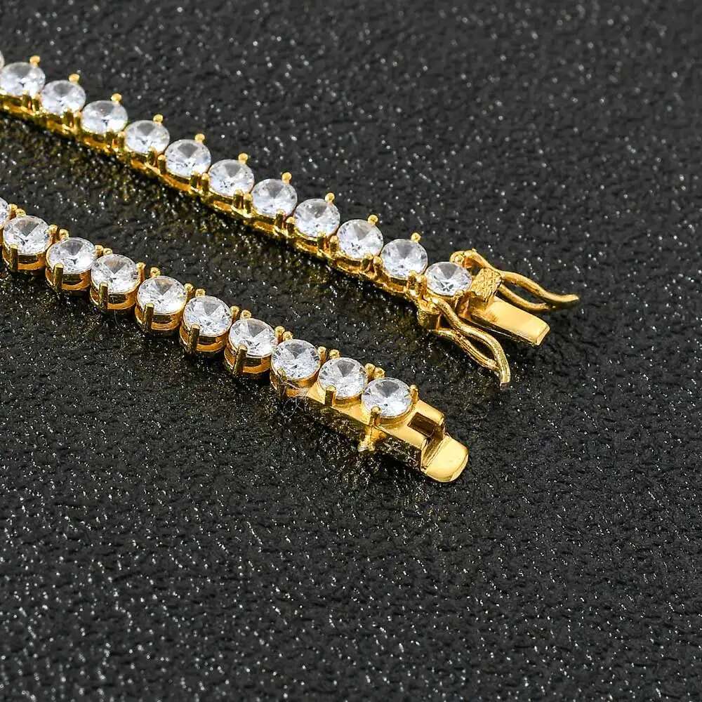 Hip Hop Jewelry 4mm Iced Out Dia Tennis Chain Sier/Gold Plated CZ 3 Claws Necklace Gift for Women/Men