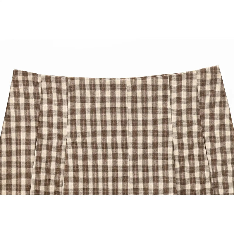 TRAF Mid Waist Mini Shorts Skirts for Women Fashion Plaid Side Zipper Female 250228Z