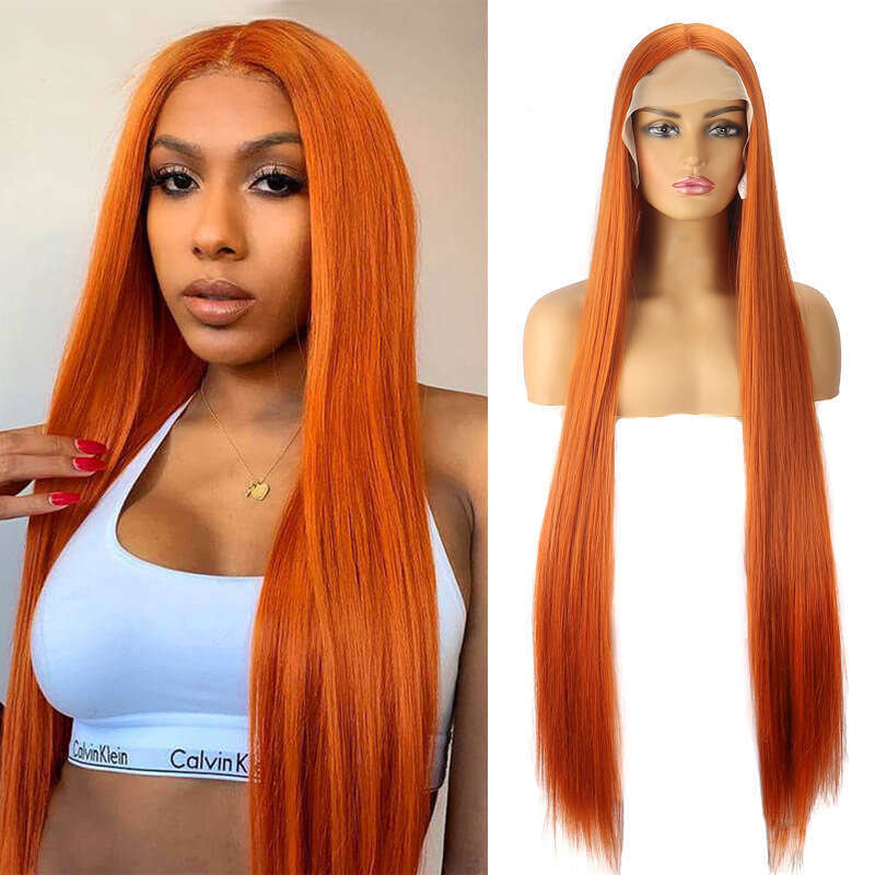 HD Front Lace Wig Front Lace Wig Women S Hand Hook Long Straight Synthetic Headband Lace Wig Ginger Orange Inches