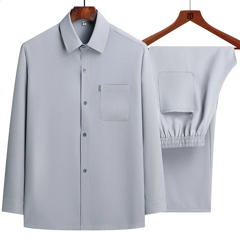Shirts Pants chinese style autumn men long sleeve Sportswear Mens Casual Sets Male Fashion shirt and trousers size M4XL 250228
