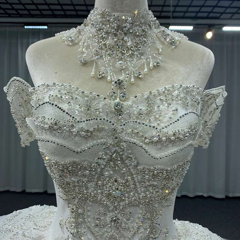 exquisite organza up to the floor spoon custom dresses for women pearls wedding dress
