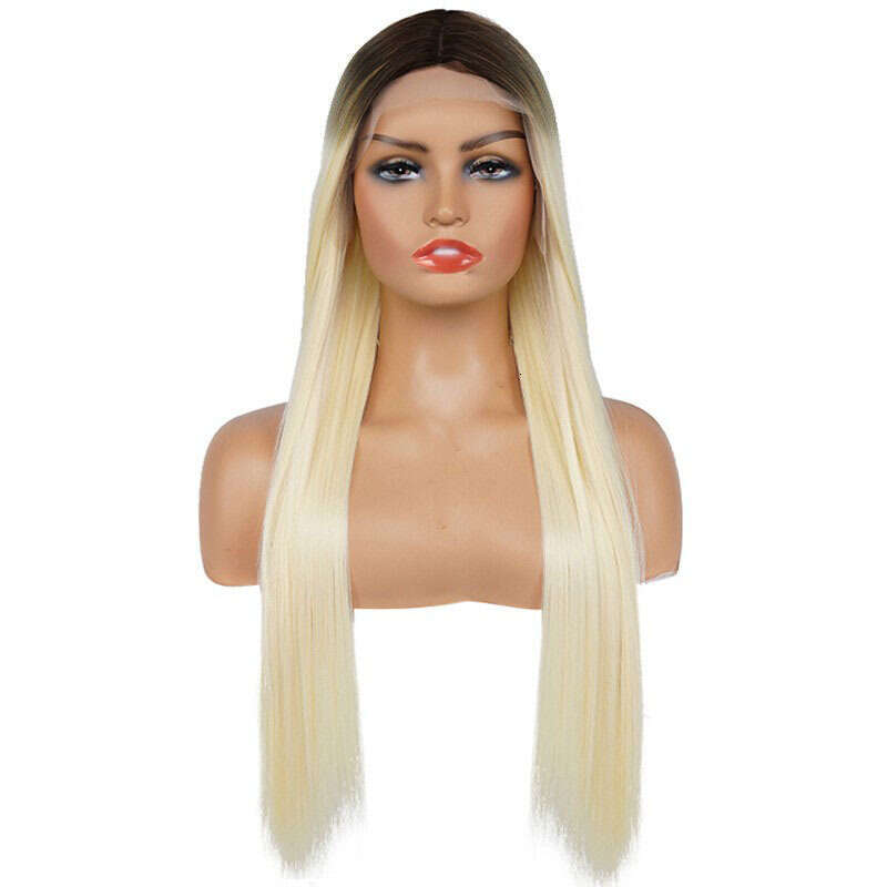 HD Front Lace Wig Front Lace Wig Women S Mid Length Straight Synthetic Full Head Cover Lace Wig Black Gradient Gold