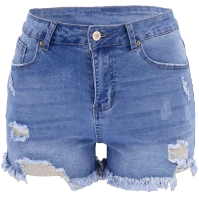 2024 Trendy Fourcolor Hole Lifting Hip High Waist Womens Denim Shorts Plus Size Clothing Short 250228Z