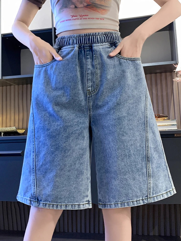 Large Size Denim Short Summer 2024 High Elastic Wasit Casual Blue Color Jean Shorts Plus Womens Jeans 250228Z
