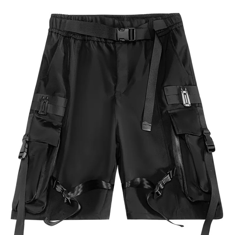 Multi Pockets Street Punk Hip Hop Cargo Shorts Mens Tactical Techwear Knee Length Wide Leg Short Pants 250225