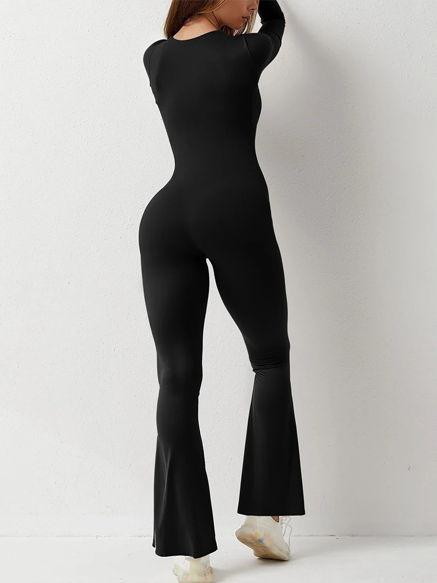 Womens Skinny Jumpsuits Autumn Casual Long Sleeve Square Neck Solid Color Slim Fit Overalls Ladies Fall Romper Club Streetwear 250225