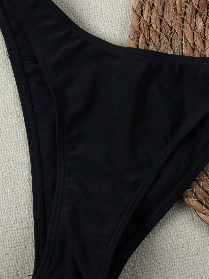 Sexy Solid Color Bandeau Bikini Swimsuit Women's 2 Piece Strapless Swimsuits High Cut Metal Ring Tube Top Bikini Set