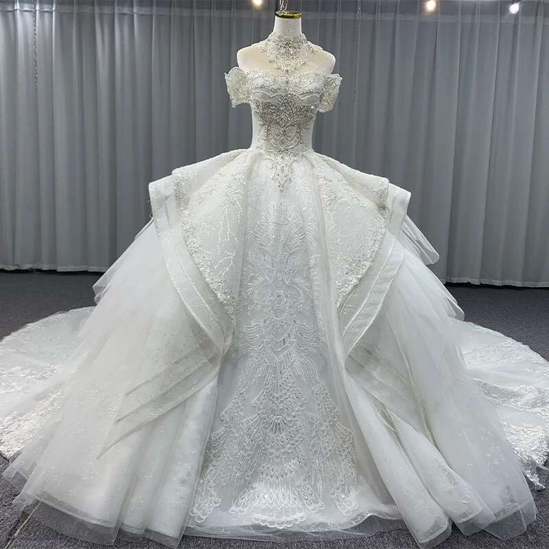exquisite organza up to the floor spoon custom dresses for women pearls wedding dress