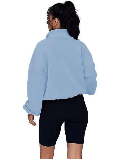 Women's Half Zippered Standing Neck And Drawstring Fleece Sweater Hoodie