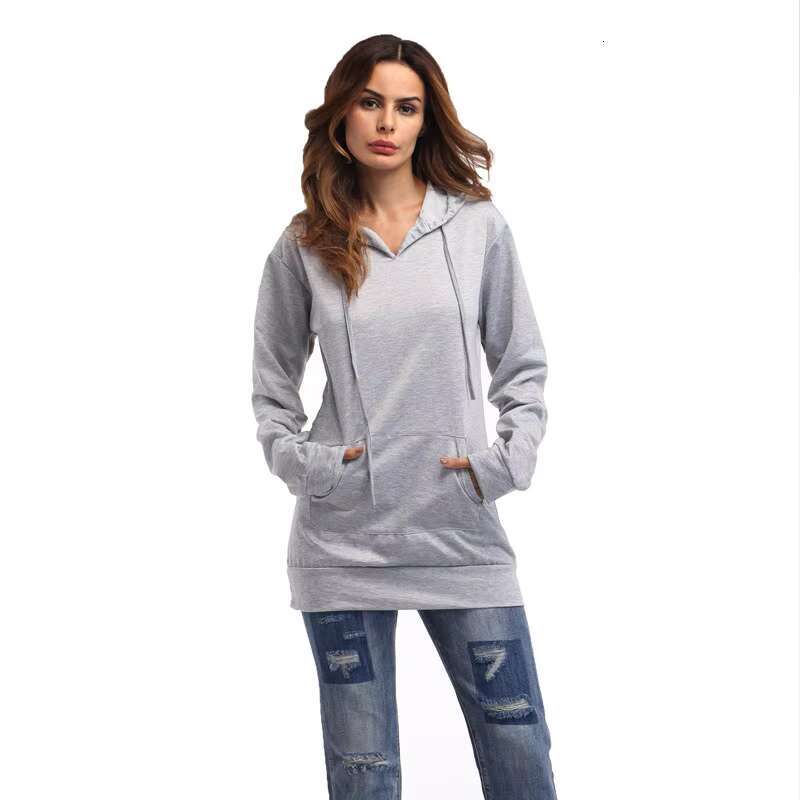 Fashion Plain Pockets Pullover Women Long Sleeve Hoodies Ladies Casual Hoodie