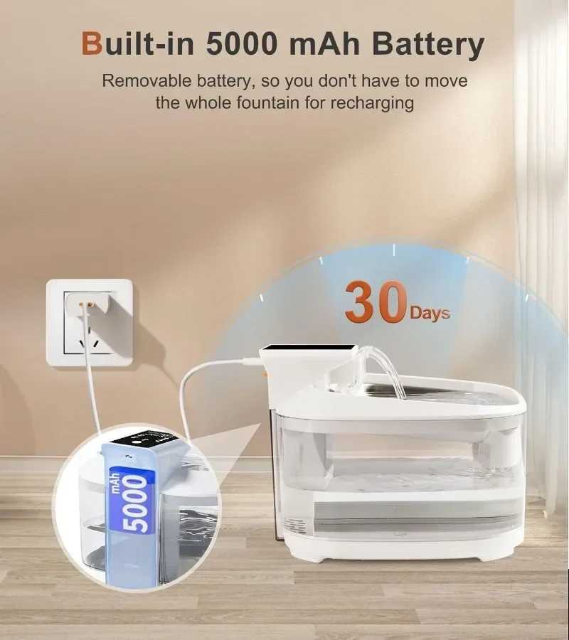 Wireless Cat Water Fountain 4.5L Pet Water Dispenser with Motion Sensor Built-in 4500mAh Battery Ultra Quiet Pet Water FeederC250228
