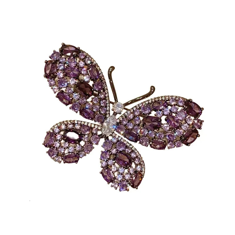 Light Dark Purple Zircon Butterfly Brooch Pins Retro Suit Coat Pin for Women Elegant Animal Corsage Accessories Ornament 250227