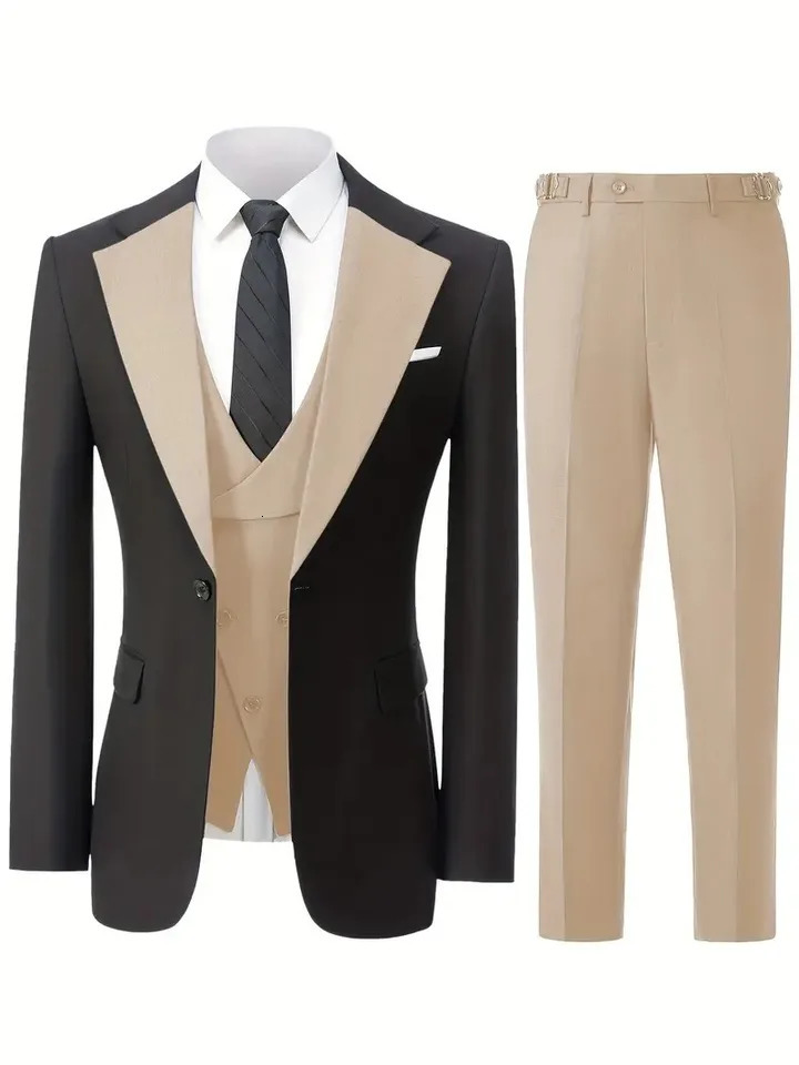 Mens 3-Piece Set Slimming Wedding Dress Dance Party Dress Elegant Formal Event Dress Set JacketPantsVest 250224