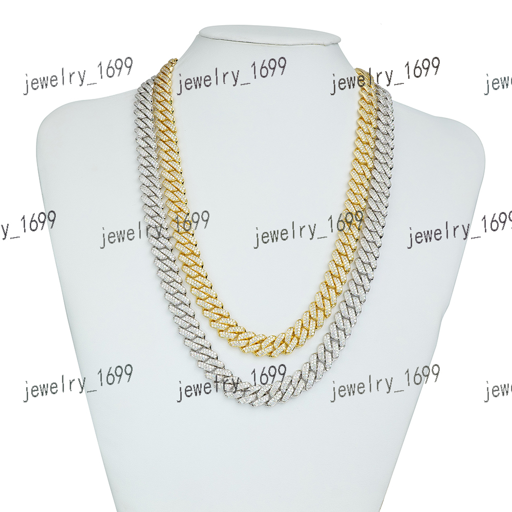 Stocks Fine Jewelry Moissanite Necklace 925 Sterling Silver 12mm Width White Color Moissanite Cuban Link Chain Hip Hop Jewelry