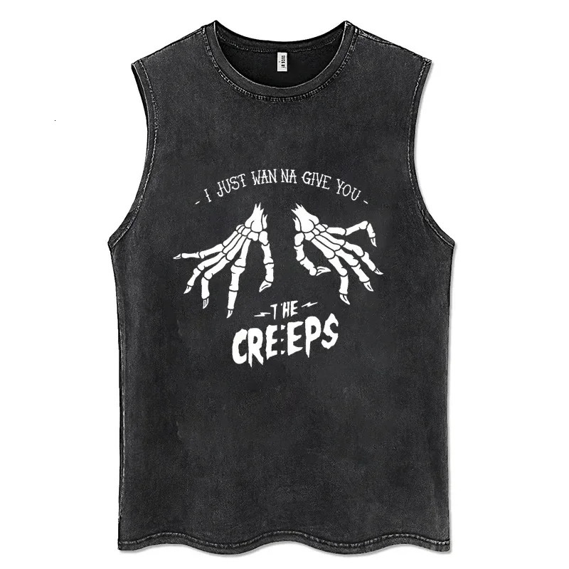 Retro black womens tank top 100% pure cotton mens hip-hop punk rock sleeveless T-shirt Gothic vest Y2K clothing 250226