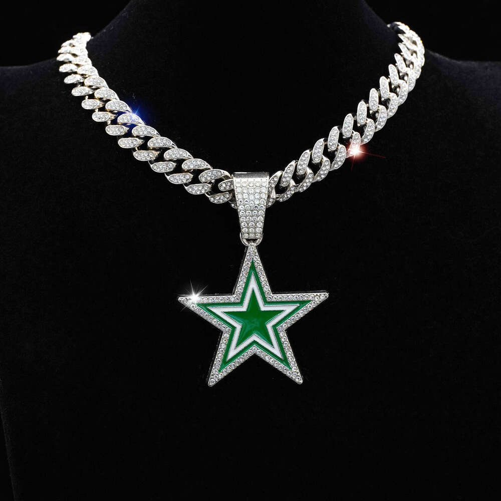 Fashion full dia blue pentagram necklace accessories, men's and women's personalized hip-hop pendant, single pendant