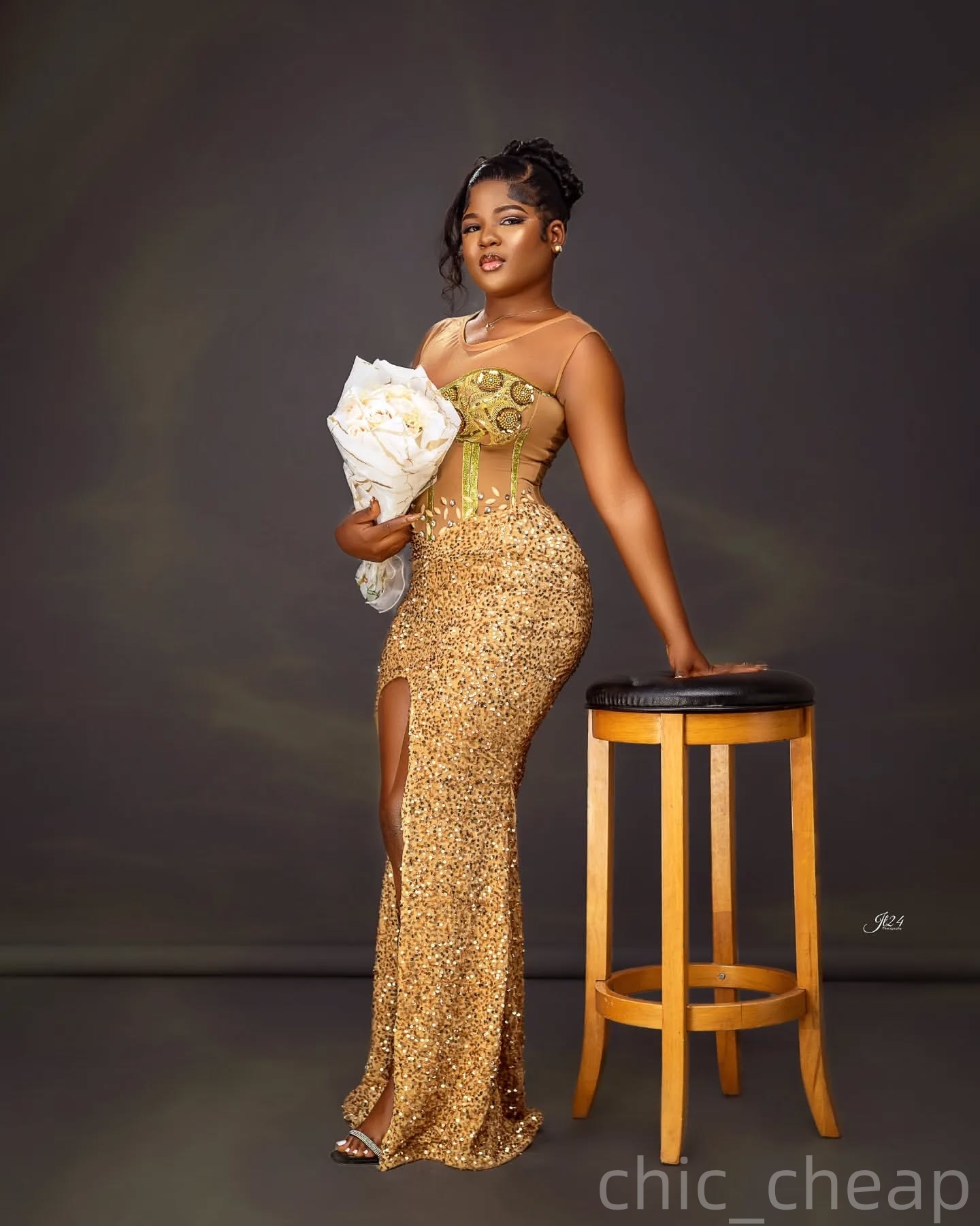 Gold Mermaid Prom Dresses 2025 Crystals Sequined Lace High Split Evening Formal Party Second Birthday Engagement Gowns Plus Size Dress For Special Occ
