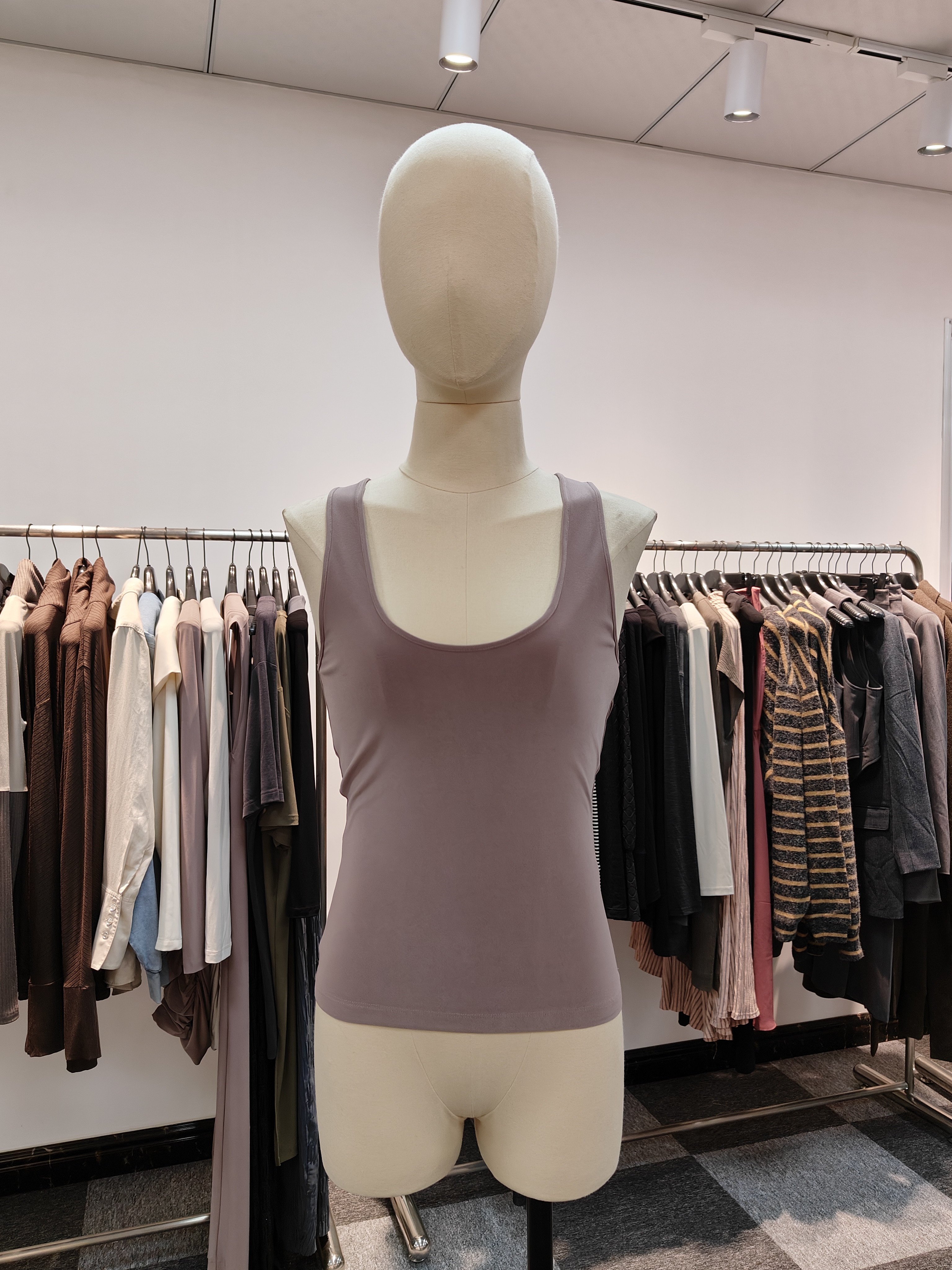 Women's Fitted Purple Tank Top Stretchy U-neck Tanks with Wide straps and racer back for Elegant Casual Wear