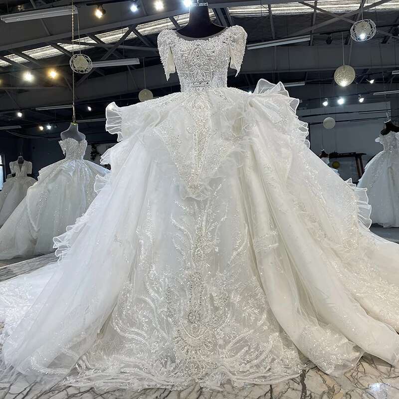 Classic for women bride custom organza short sleeves o-neck wedding dress pearls sequins novia dresses