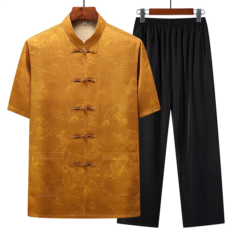 Shirt trousers summer fashion men shirt short sleeve shirts mens sets High quality male Two Piece M4XL 250228