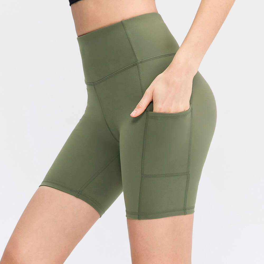 Women's printed nude yoga with pockets, skin friendly, tight fitting, elastic, quick drying sports fiess shorts 02413, 2025 new casual and versat