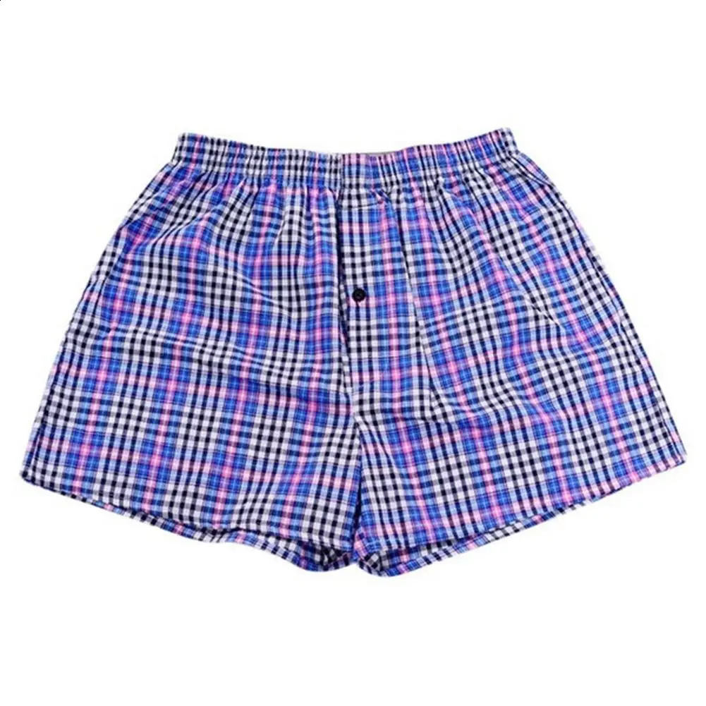 Mens Cotton Boxers Casual Plaid Print Elastic Waist Underwear Summer Loose Breathable Beach Pants Shorts 250228Z