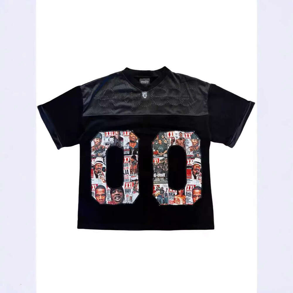 Summer New American Large Digital Character Printed Grid Transparent Loose Top Men's and Women's T-shirts
