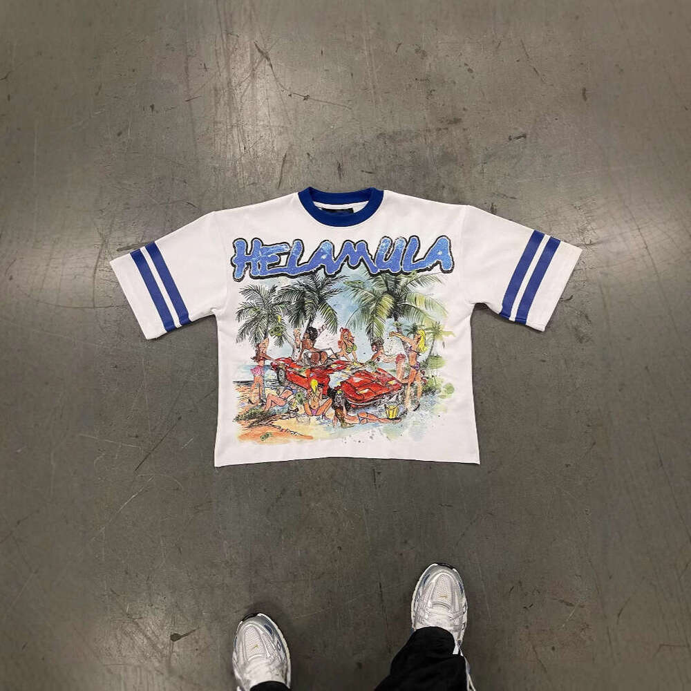 2025 new American sports style unisex casual round neck short sleeved regular printed loose T-shirt