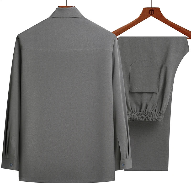 Shirts Pants chinese style autumn men long sleeve Sportswear Mens Casual Sets Male Fashion shirt and trousers size M4XL 250228