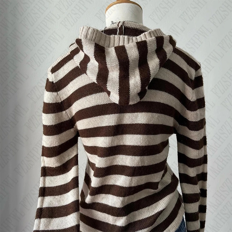 Vintage Harajuku Women hooded pullover sweater Y2K striped streetwear casual hip-hop rock punk autumn and winter sweater emo 250227