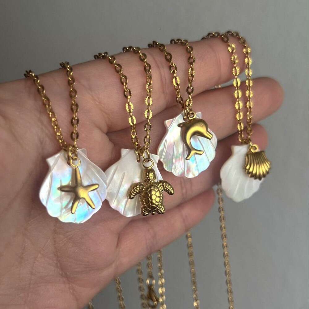 Beach starfish summer style conch pendant, shell DIY necklace, stainless steel gold-plated color preservation