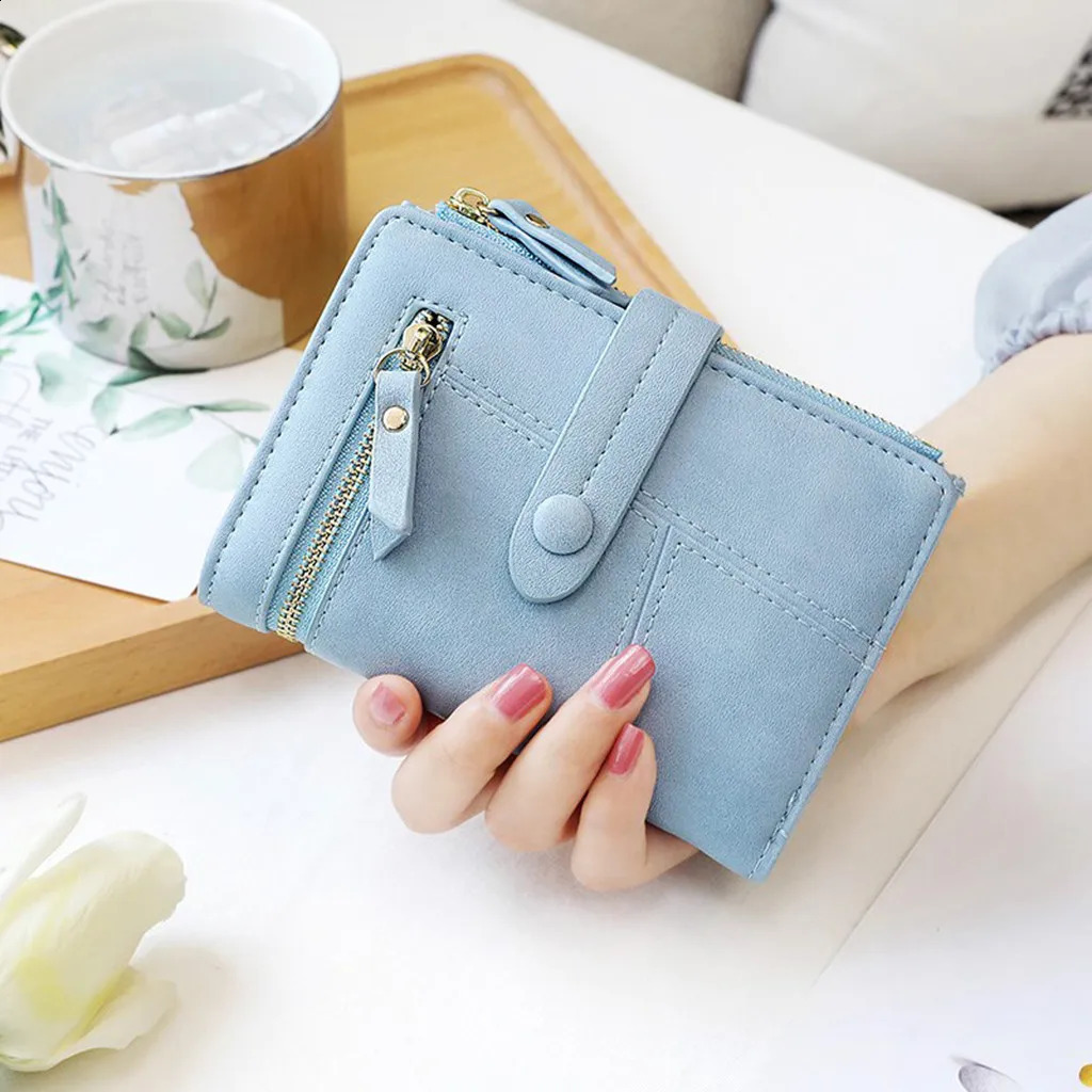 Ship from US Leather Wallet Women Wallets Short Holder Purses Fold Small Female Card Mini Purse Mens Engraved With Chains 250228FBB