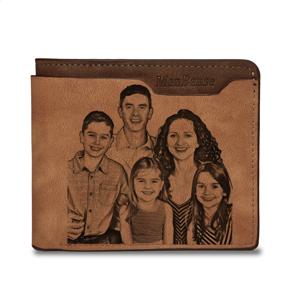 Ship from US Customized Wallet Po Mens Brown Short Waterproof MultiFunction Matte PU Leather Engraving Picture Personalized Purse For Men 250228FBB