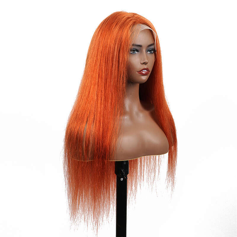 HD Front Lace Wig Hand Woven Front Lace Wig For Women With Long Straight Hair And Real Hair Lace Human Hair Orange Headband