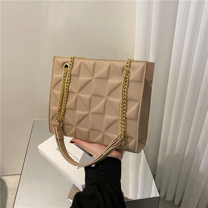 Niche Fashion Checkered Chain Women's French Casual Shoulder Crossbody Ins Style Simple Underarm Bag PU Material