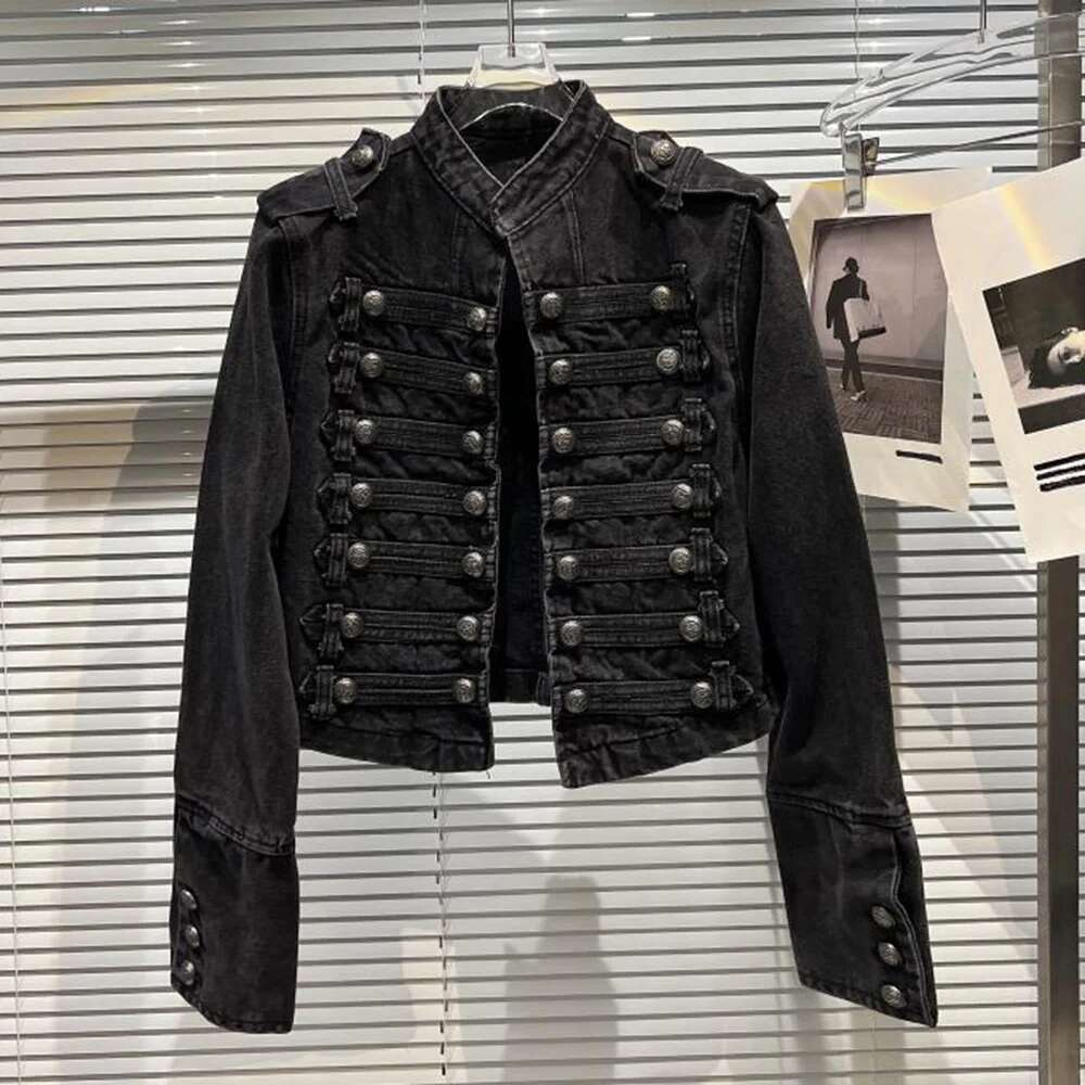 Womens Slim Metal Rib Button Design Denim Top Short Style Fashion Outer Washed Jacket Women's Clothing 2024 Spring Autumn New