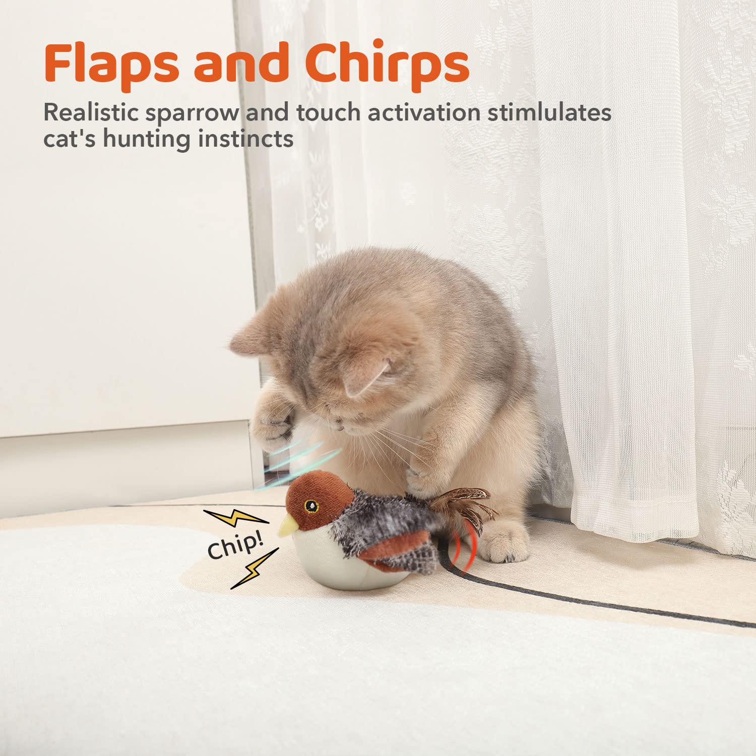 Cat Toys Rechargeable Flapping Bird Sparrow,
